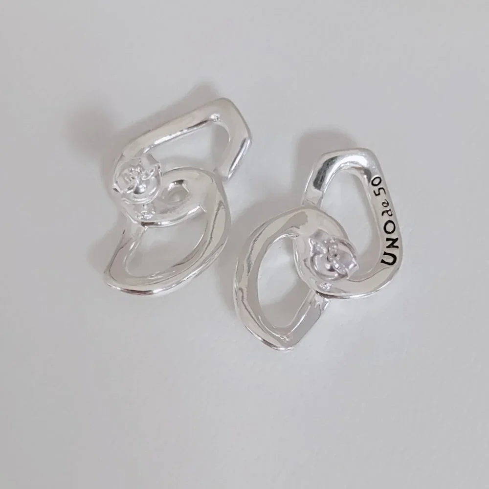 Uno de 50 INSEPARABLES EARRINGS, with 2 organic interlocked links Silver Plated - Picture 4 of 8